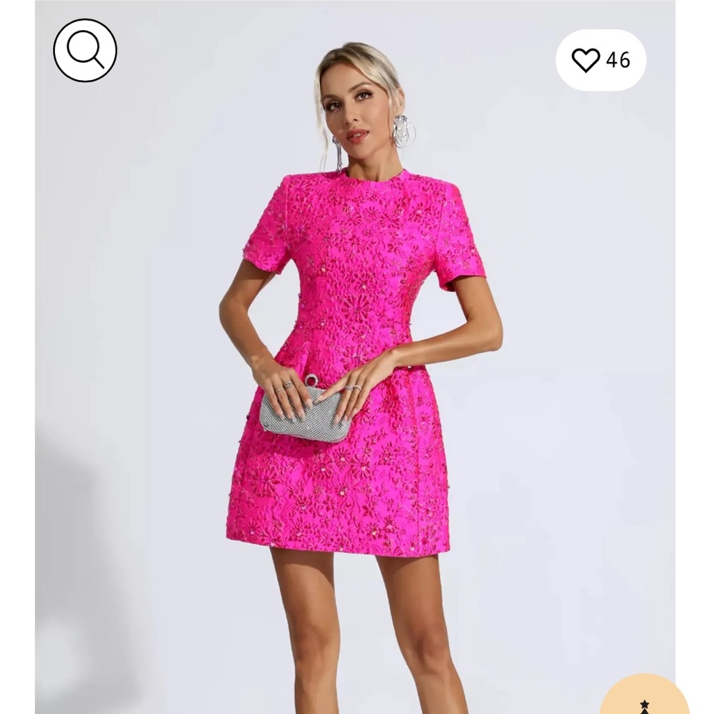 Astrid Pink Jacquard Floral Mini Dress - SMALL
